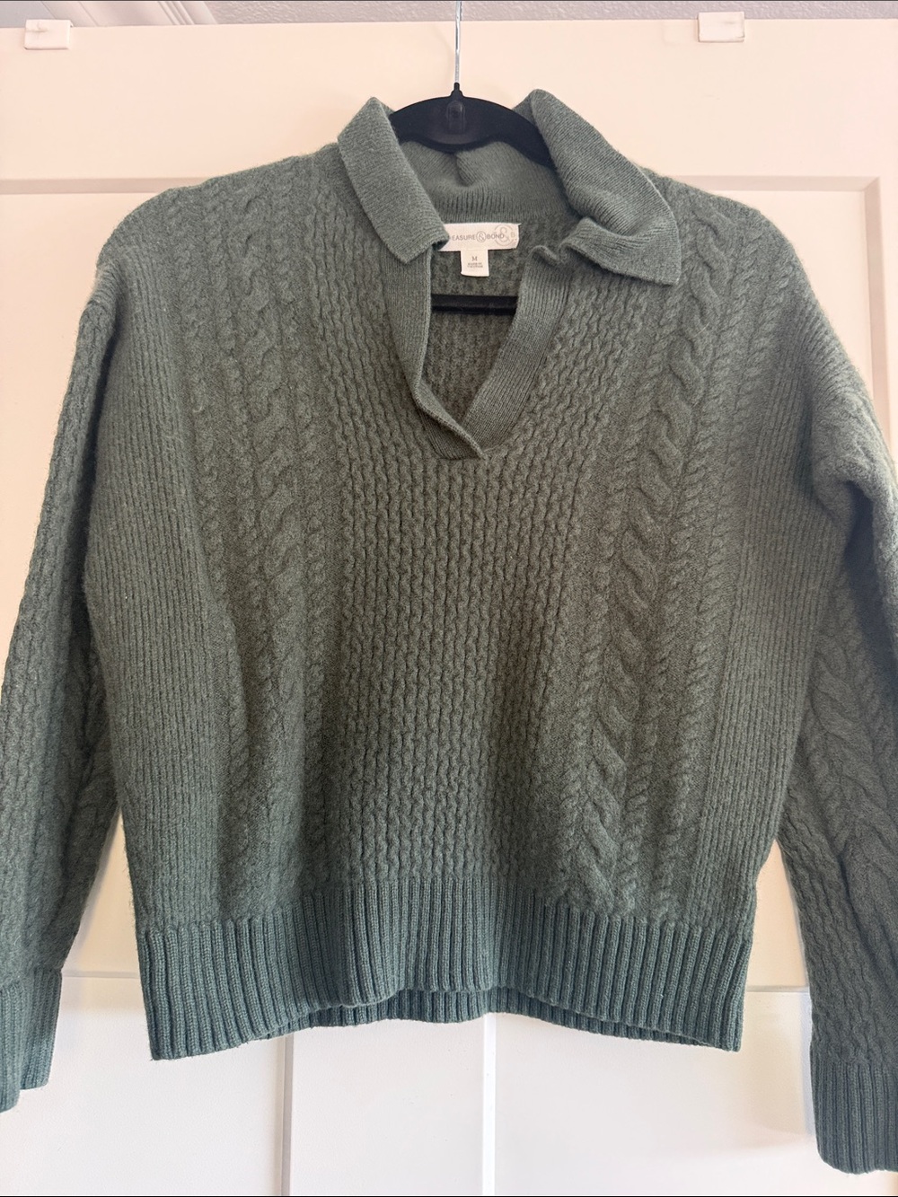 Treasure & Collared Cable Knit Sweater in Sage Green